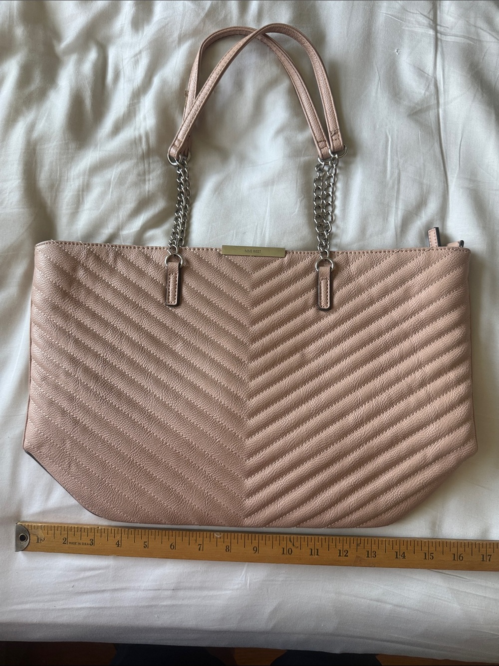 Nine West Quilted Chevron Tote in Blush